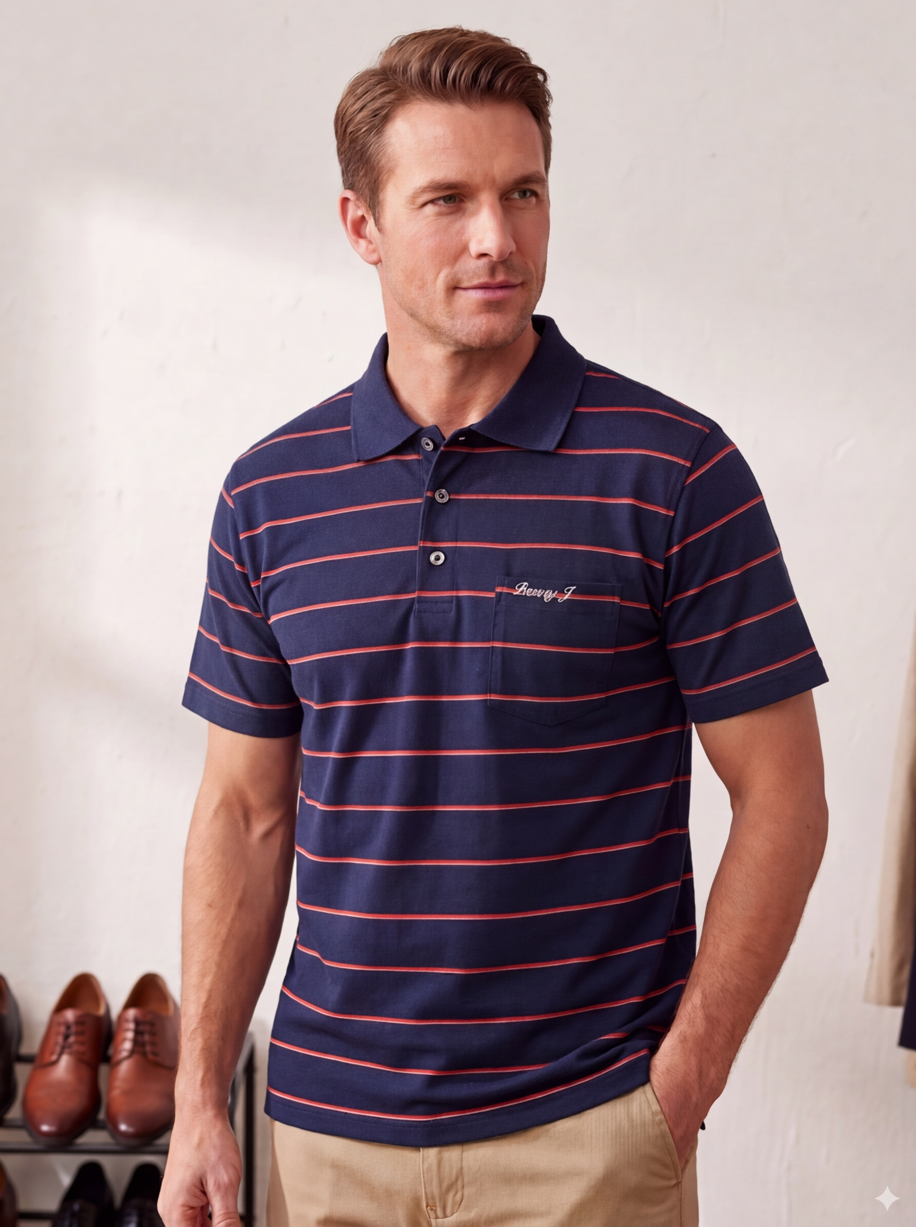 Luxury Adults Stripe Golfer with Pocket - Benny J