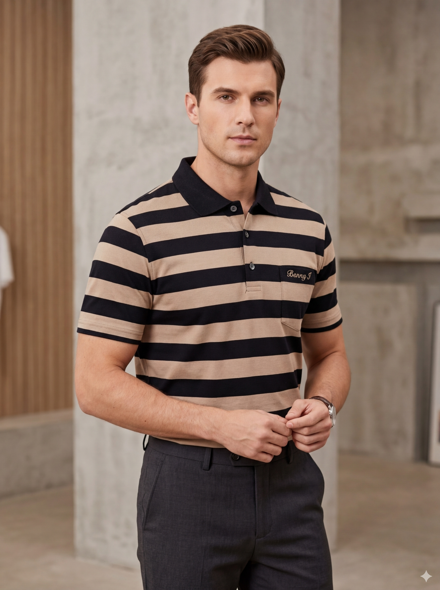 Luxury Adults Stripe Golfer with Pocket - Benny J