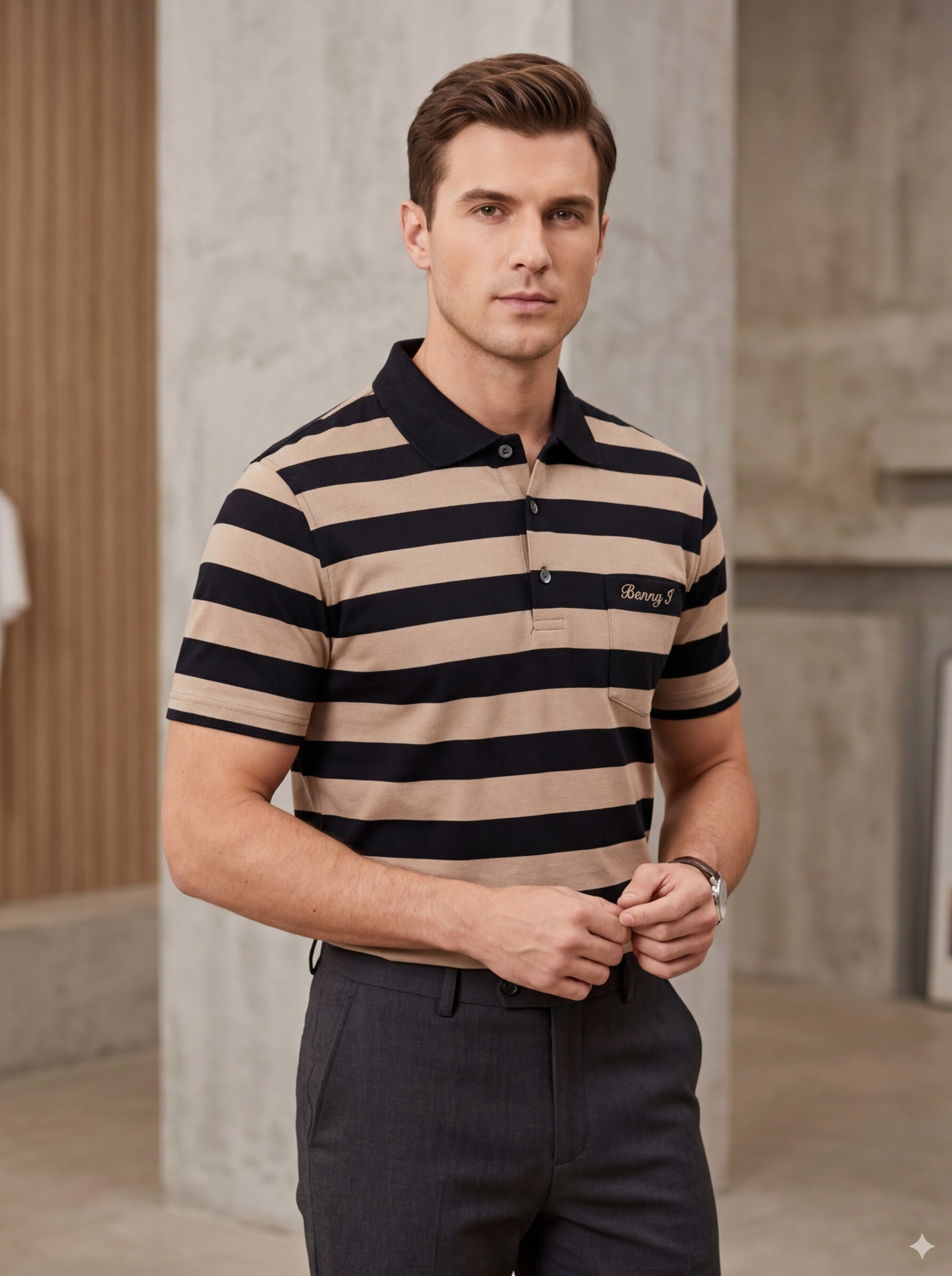 Luxury Adults Stripe Golfer with Pocket - Benny J